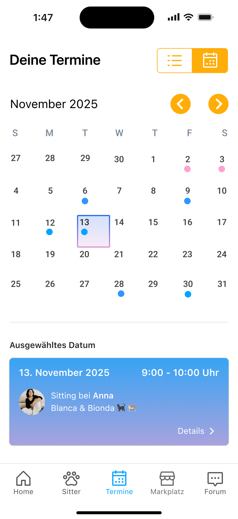 Miauzly App - Termine