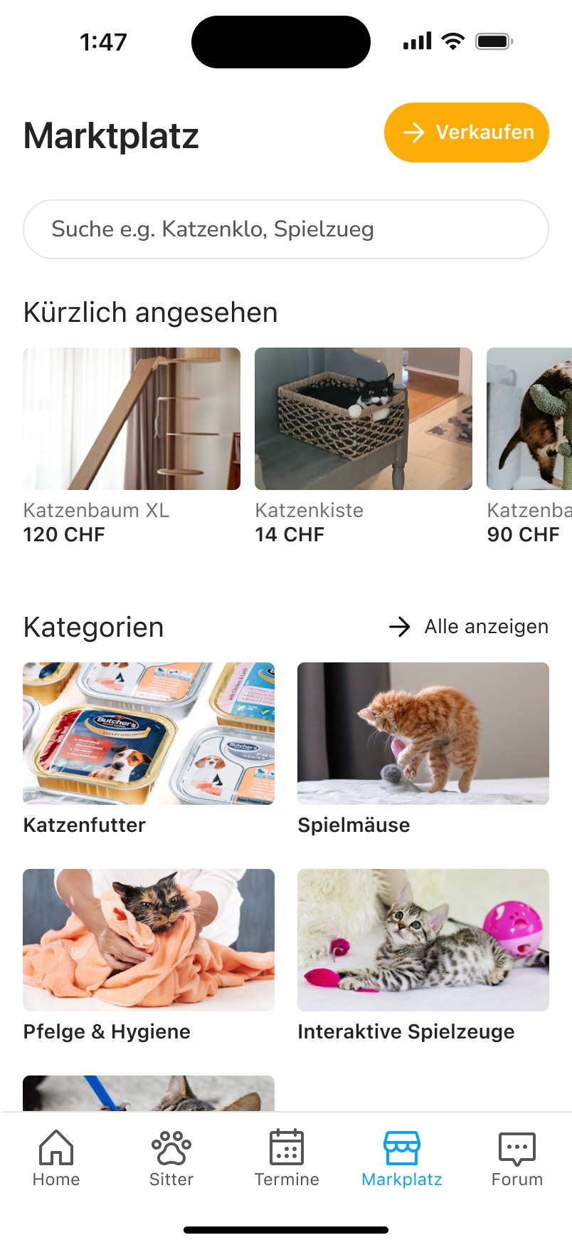 Miauzly App - Marktplatz